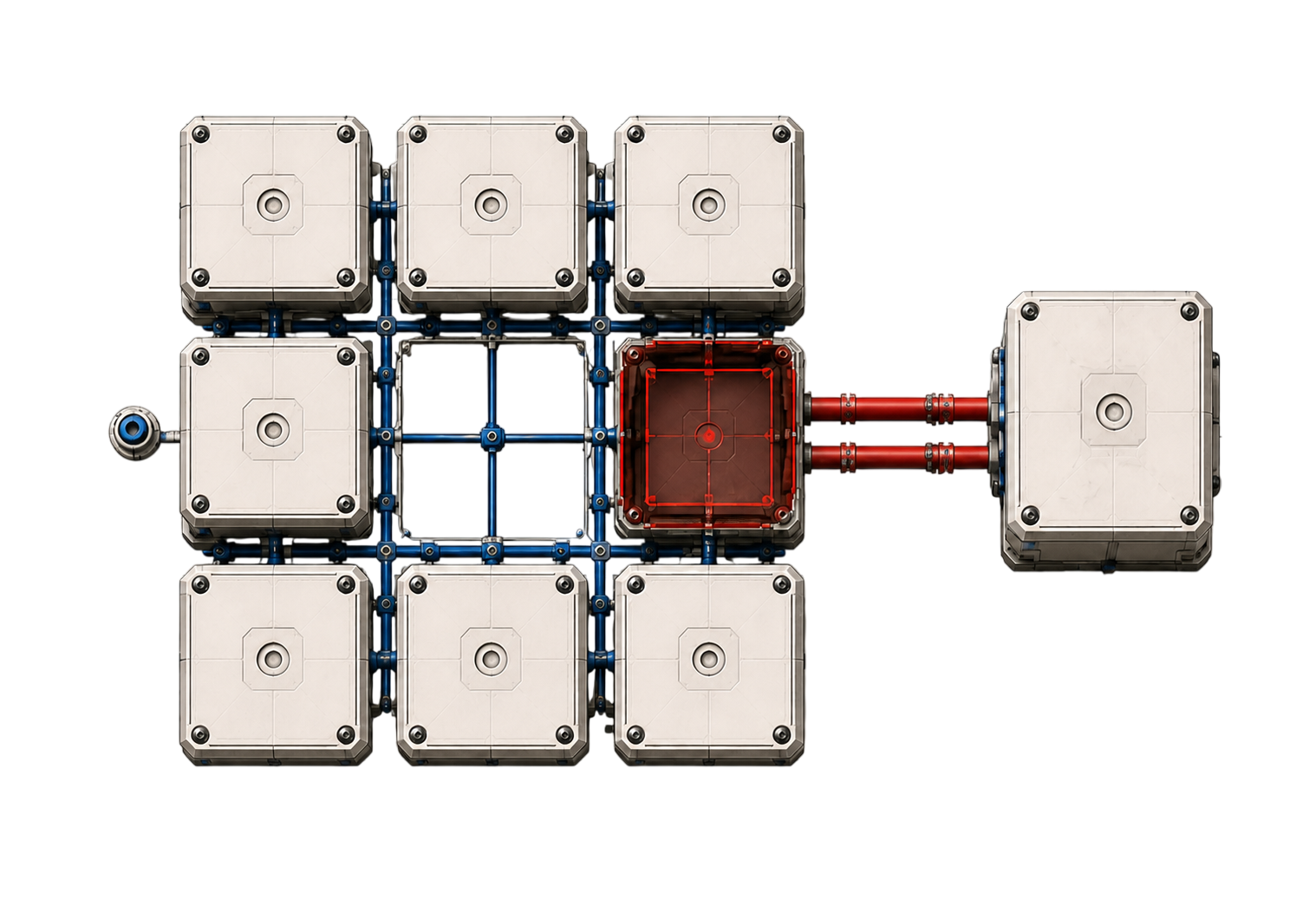 A new capability module joining one open port while the surrounding system stays fixed