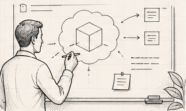 A domain expert sketches a domain idea on a whiteboard.